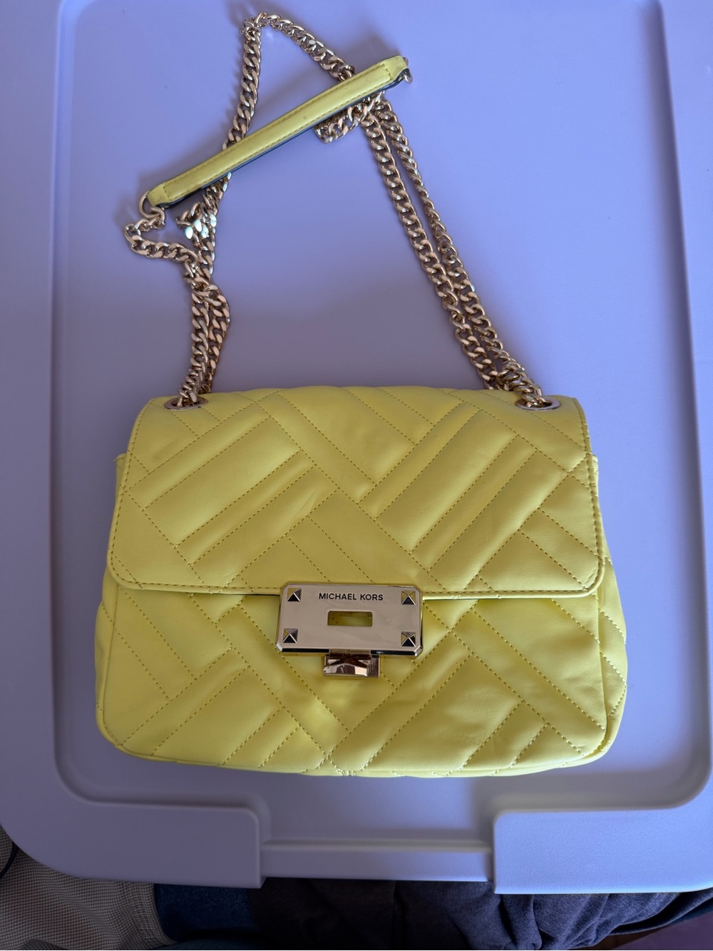 Michael Kors Yellow Quilted Crossbody with Gold Chain